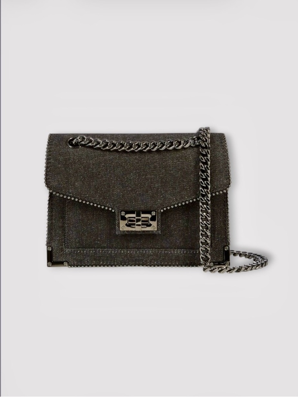 THE KOOPLES Emily Denim Chain Bag NWT Studded Gunmetal Crossbody $545 MSRP